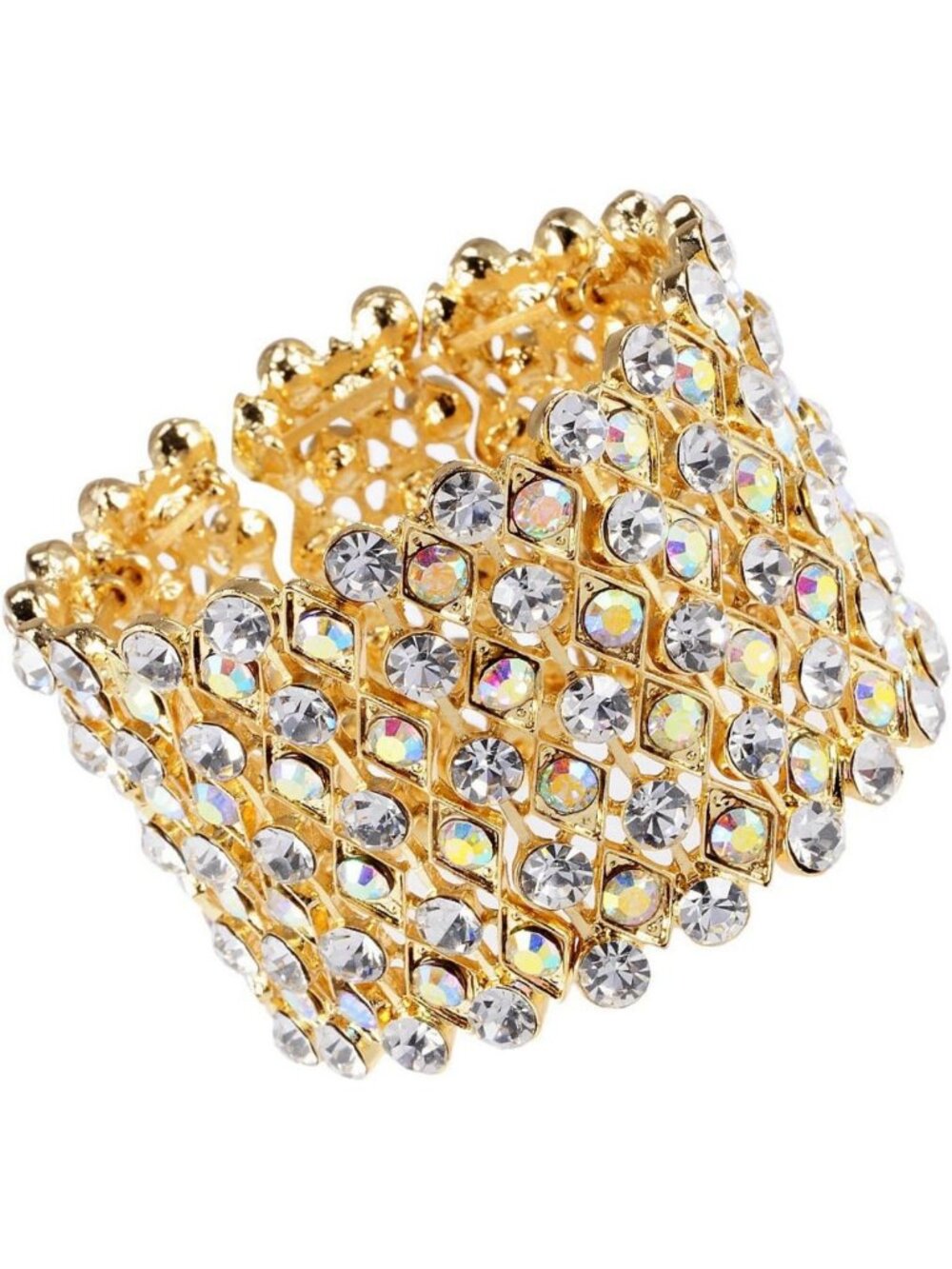 Stunning Aurora Borealis Crystal Cuff Bracelet - Stretch Wide Open Design for